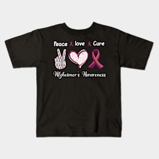 Peace Love cure alzheimer's awareness Kids T-Shirt